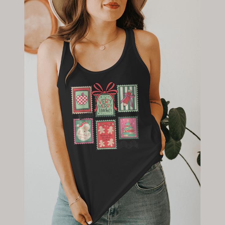 Vintage Preppy Very Merry Teacher Santa Stamps Christmas Flowy Tank, funny design Vintage Preppy Very Merry Teacher Santa Stamps Christmas Flowy Tank, funny design
