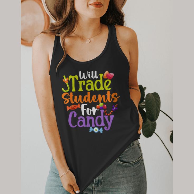 Will Trade Students For Candy Teacher Halloween Costume Flowy Tank, funny design