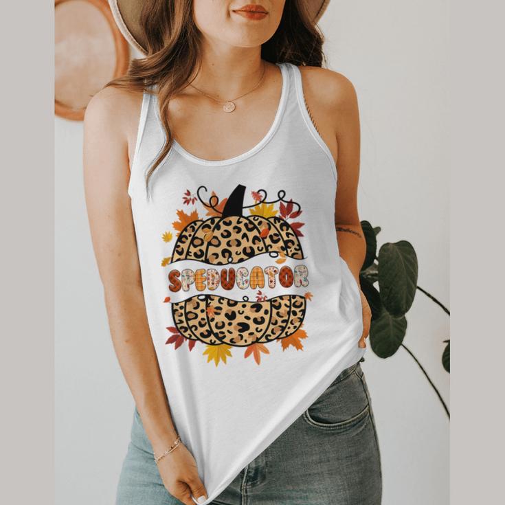 Autumn Fall SPED ED Teacher Thankful Grateful Pumpkin Retro Flowy Tank, funny design