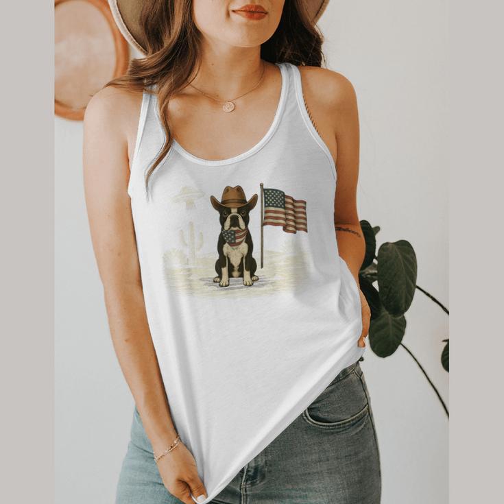 Boston Terrier 4th Of July US American Flag Dog Patriotic Flowy Tank, funny design