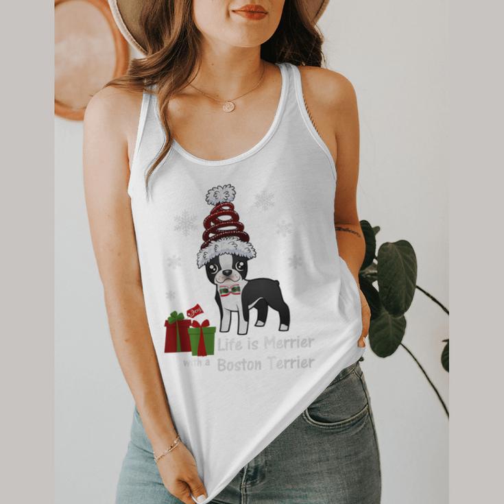 Boston Terrier Christmas T Shirt-Life Is Merrier Premium Tri-Blend Flowy Tank, funny design