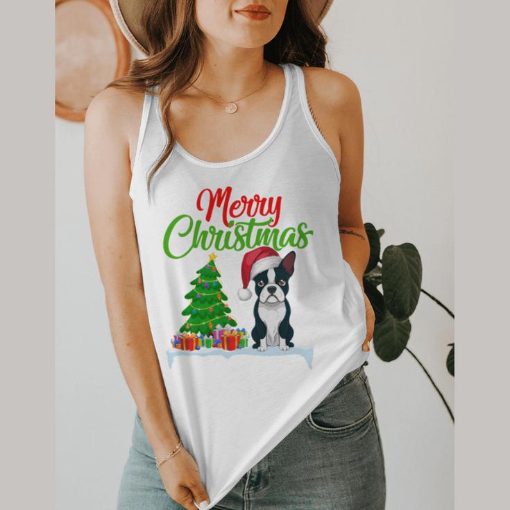 Boston Terrier Christmas Tree Lights Xmas Dog Lover Flowy Tank, funny design