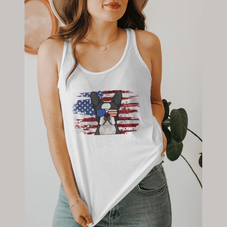 Boston Terrier Dad American Flag 4th Of July Dog Fathers Day Flowy Tank, funny design