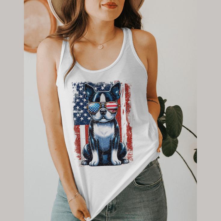 Boston Terrier Dog American USA US Flag Pets Vintage Outfit Flowy Tank, funny design