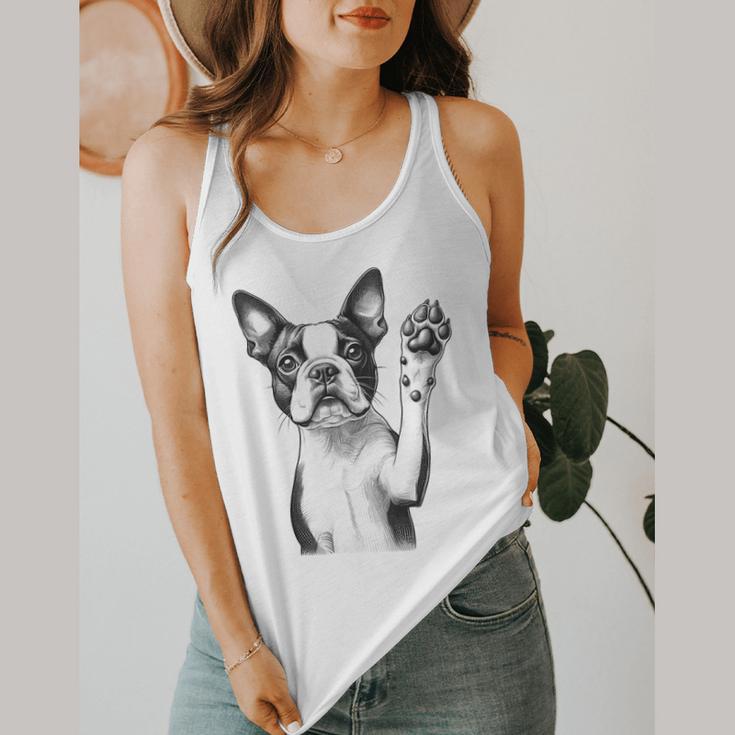 Boston Terrier Dog Raising Paw Idea Men Women Flowy Tank, funny design