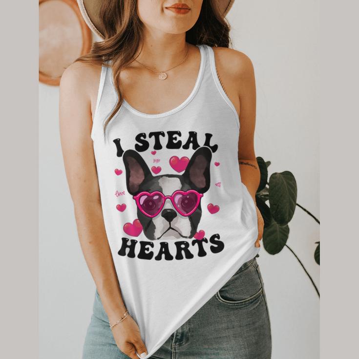 Boston Terrier Heart Glasses Girls Bostie Valentines Day Flowy Tank, funny design