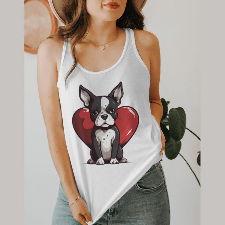 Boston Terrier Mom Dad Bostie Dog Lover Valentines Day Flowy Tank, funny design