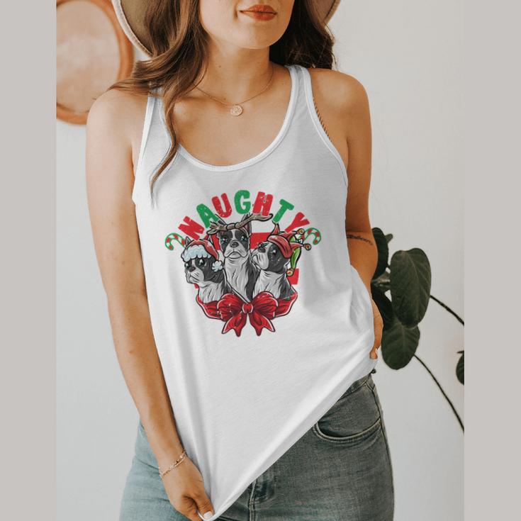 Boston Terrier Santa Claus Elf Reindeer Christmas Dog X-Mas Flowy Tank, funny design
