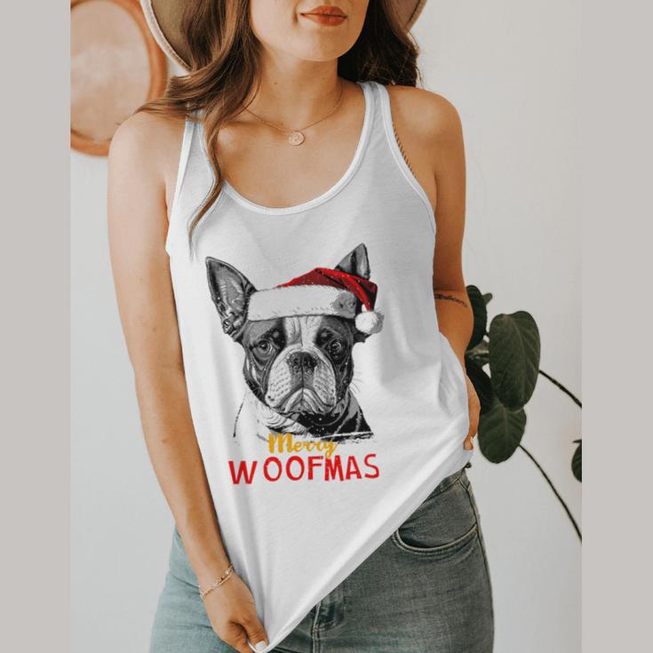 Boston Terrier Santa Claus Hat Merry Christmas Dog X-Mas Flowy Tank, funny design