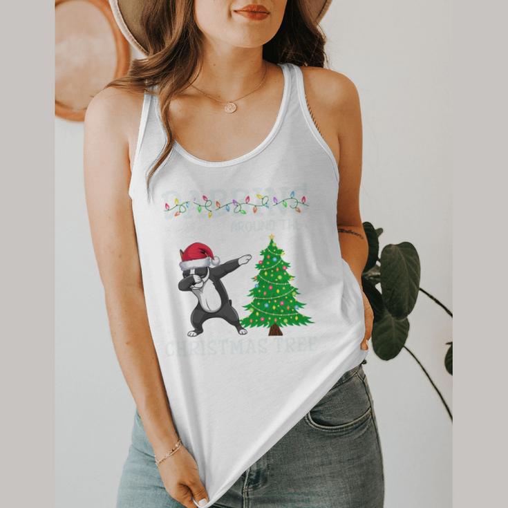 Boston Terrier Santa Hat Dabbing Around The Christmas Tree Flowy Tank, funny design