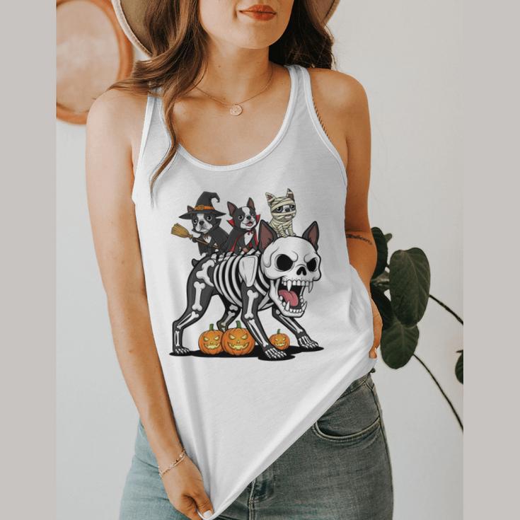Boston Terrier Skeleton Mummy Witch Halloween Flowy Tank, funny design