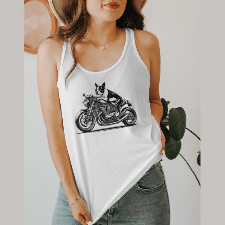 Cool Boston Terrier Riding a Motorcycle Biker Dog Lover For Men Women Kids Flowy Tank, funny design