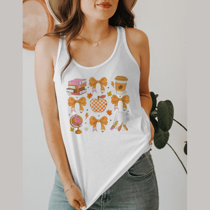 Coquette Bow Teacher Thanksgiving Fall Autumn Girls Women Flowy Tank, funny design