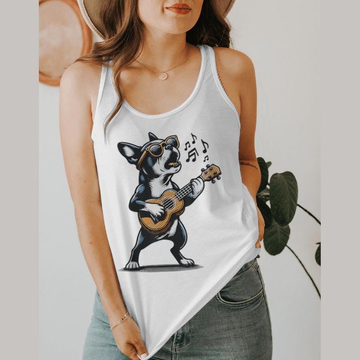 Dog Playing Guitar Singing Boston Terrier For Men Women Girls Kids Flowy Tank, funny design