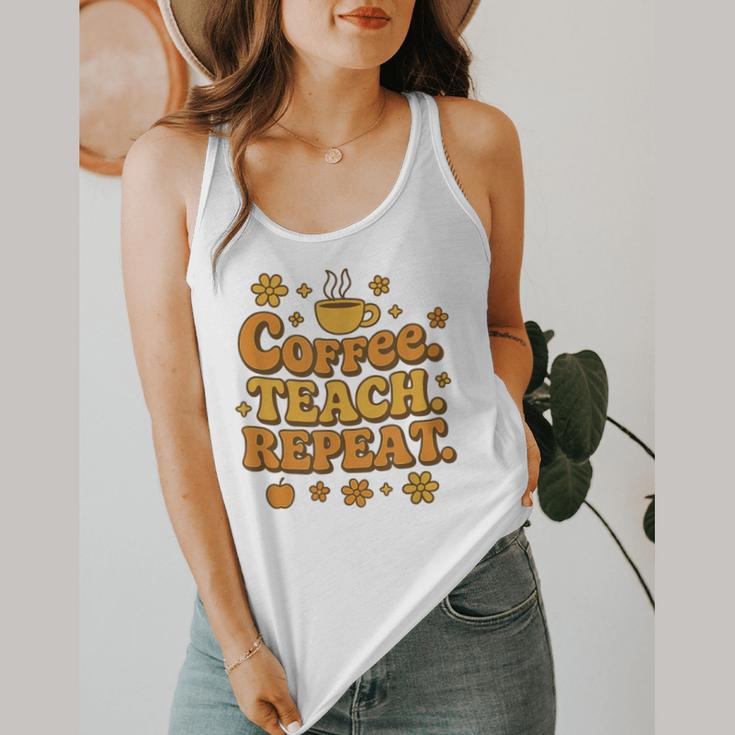Groovy Coffee Teach Repeat Retro Teacher Flowy Tank, funny design Groovy Coffee Teach Repeat Retro Teacher Flowy Tank, funny design