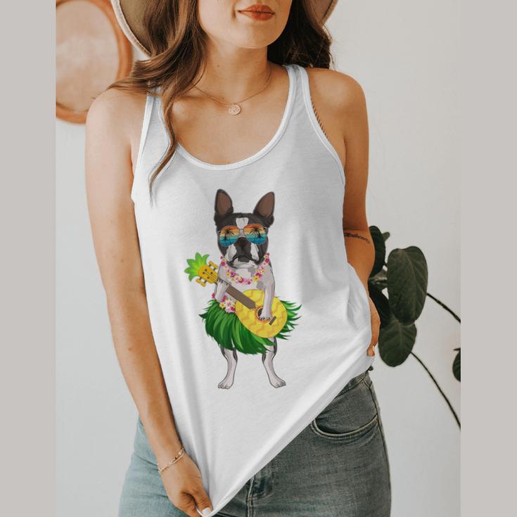 Hawaiian Boston Terrier Dog Pineapple Ukulele Summer For Men Women Girls Kids Flowy Tank, funny design