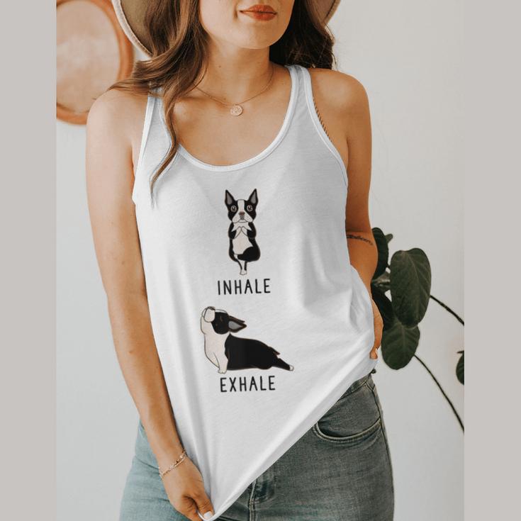 Inhale Exhale Yoga Boston Terrier Tshirt Flowy Tank, funny design