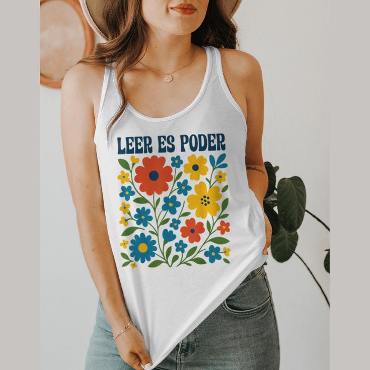 Leer Es Poder Cute Floral Boho Spanish Teacher Reading Flowy Tank, funny design