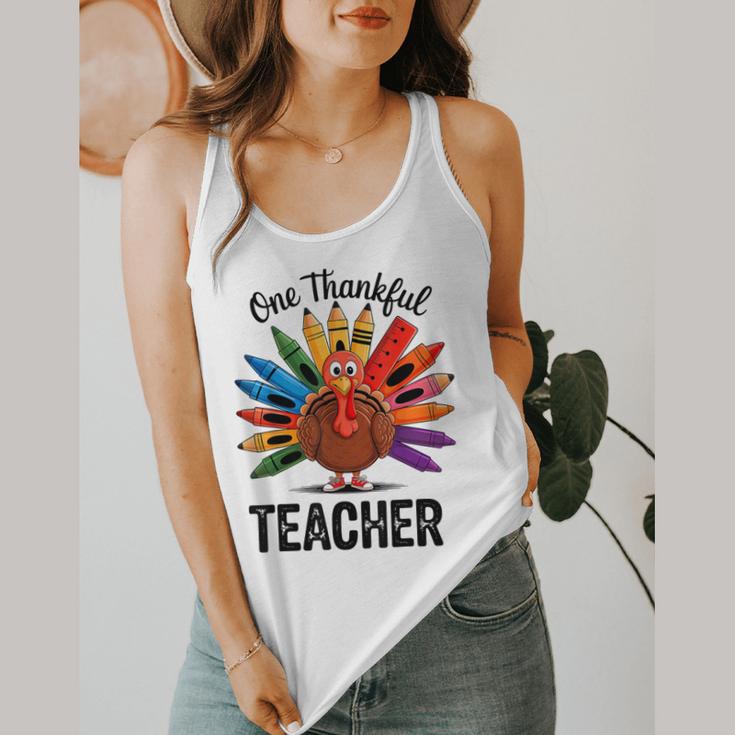 One Thankful Teacher Thanksgiving TurkeyCute Pencil Flowy Tank, funny design