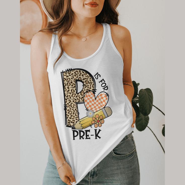 P Is For Pre K Teacher Leopard First Day Of School For Men Women Girls Kids Flowy Tank, funny design