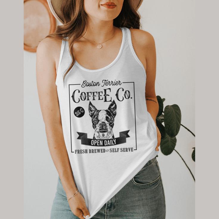 Retro Boston Terrier Coffee Dog Mom Coffee Lover Flowy Tank, funny design
