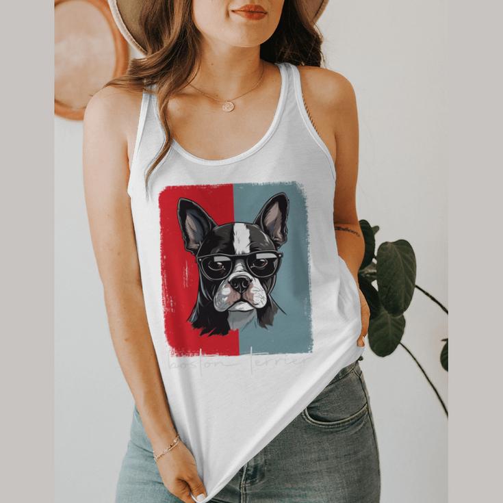 Retro Boston Terrier Dog Lover Bostie Mom Dad Dog Owner Flowy Tank, funny design