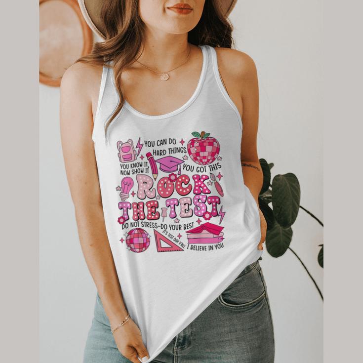 Rock The Test Testing Day Don't Stress Do Your Best Teacher For Men Women Girls Kids Flowy Tank, funny design