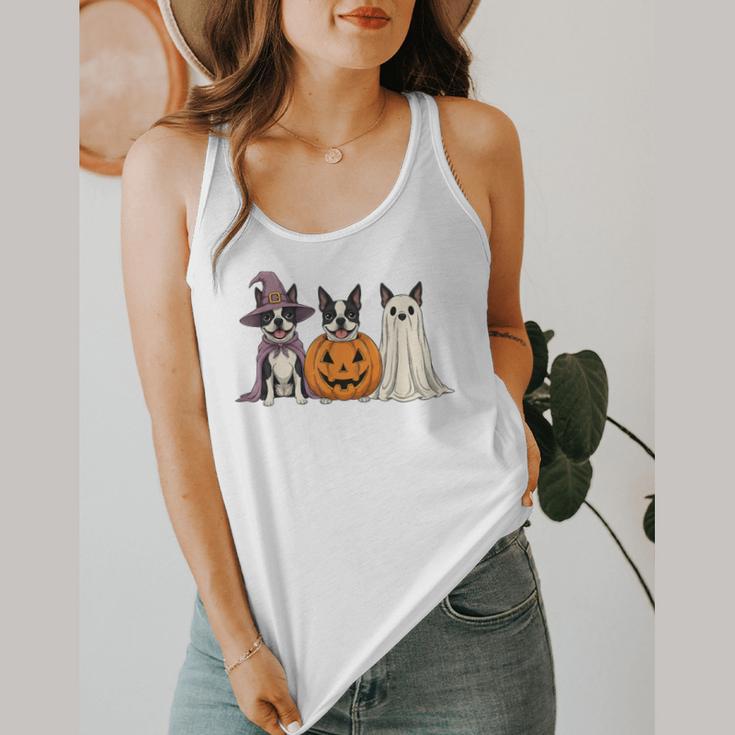 Spooky Ghost Boston Terrier Pumpkin Halloween Dog Lover Flowy Tank, funny design