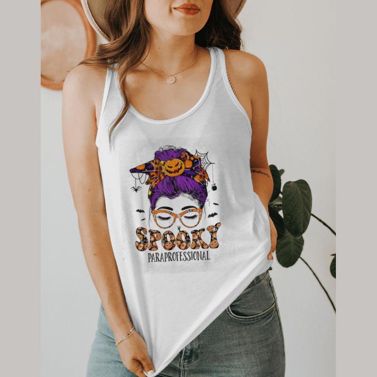 Spooky Paraprofessional Life Halloween Messy Bun Teacher For Men Women Flowy Tank, funny design