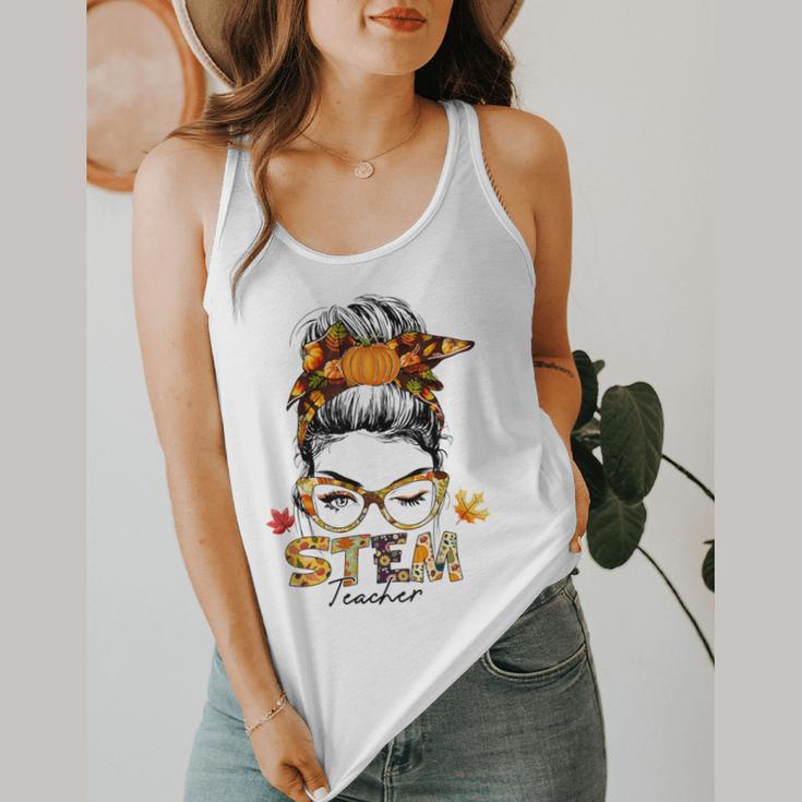 STEM Teacher Messy Bun Fall Vibes Autumn Thanksgiving Men Women Flowy Tank, funny design