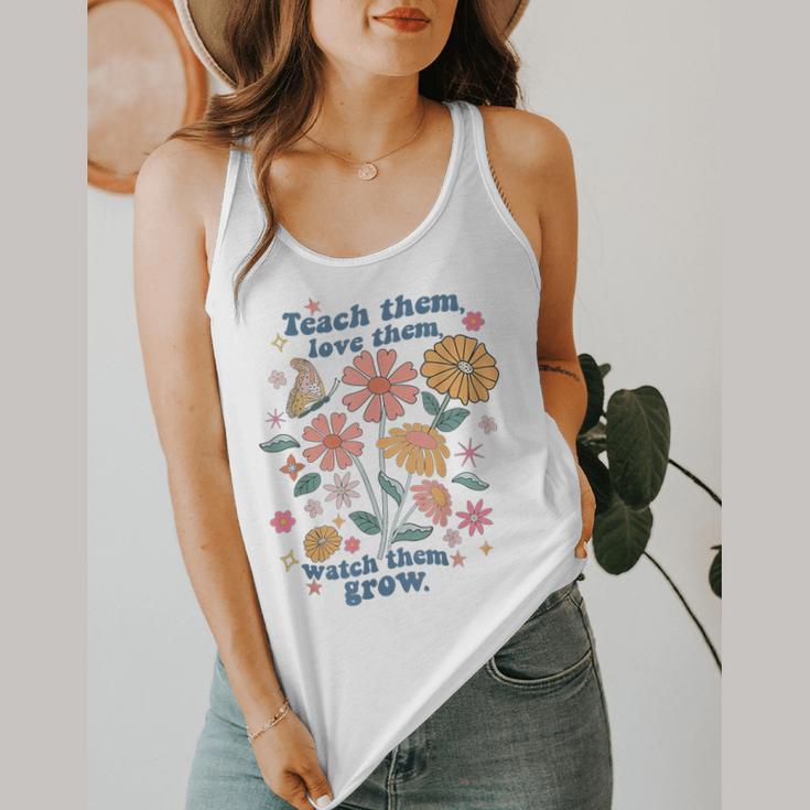 Teach Them Love Them Watch Them Grow Retro Teacher Floral Flowy Tank, funny design