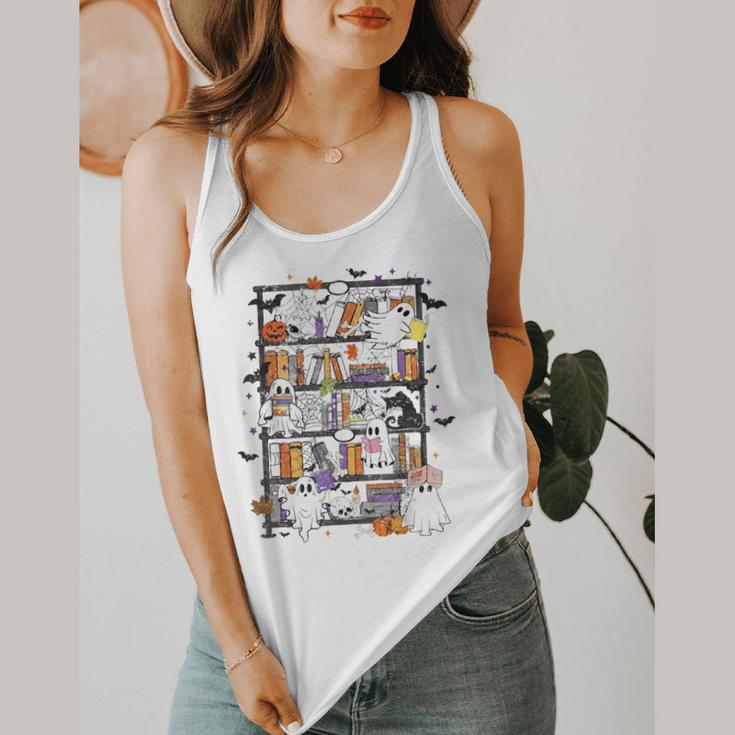 Teacher Library Ghost Reading Book Halloween Cat Flowy Tank, funny design