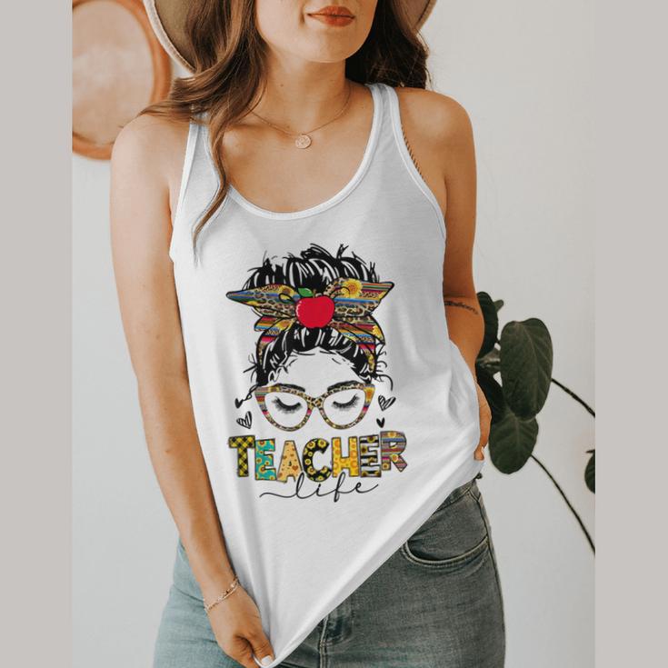 Teacher Life Messy Bun Glasses Leopard Sunflower Flowy Tank, funny design Teacher Life Messy Bun Glasses Leopard Sunflower Flowy Tank, funny design