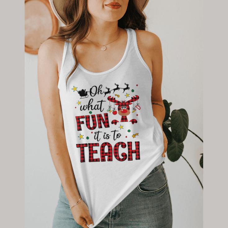 Teachers Oh What Fun It Is To Teach Cute Red Plaid Reindeer Flowy Tank, funny design Teachers Oh What Fun It Is To Teach Cute Red Plaid Reindeer Flowy Tank, funny design