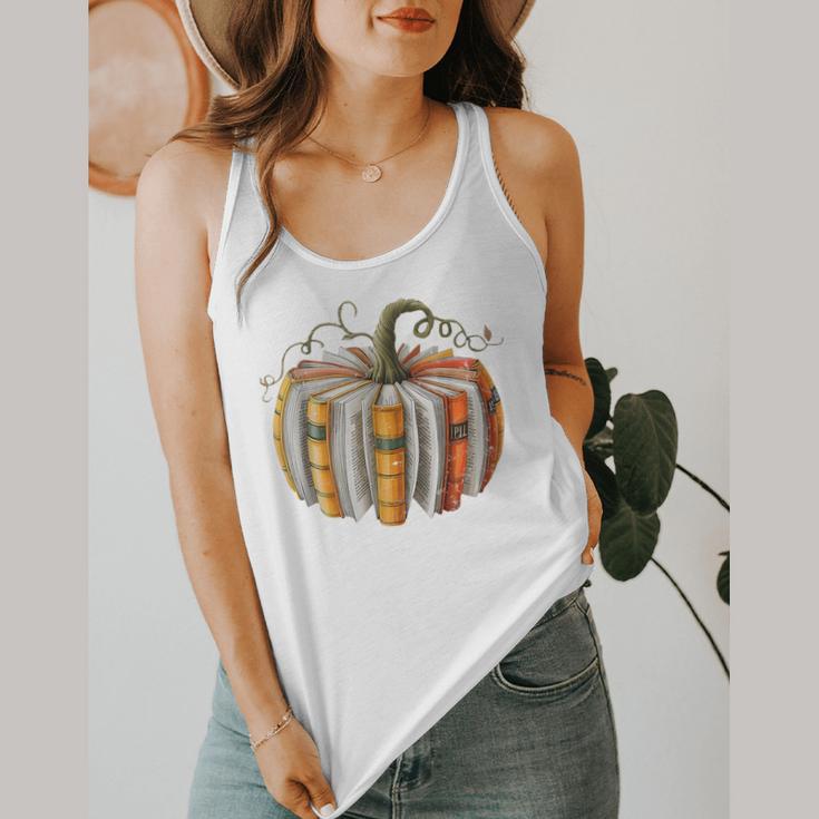 Teachers Students Fall Book Pumpkin Fall Librarians Bookworm Flowy Tank, funny design