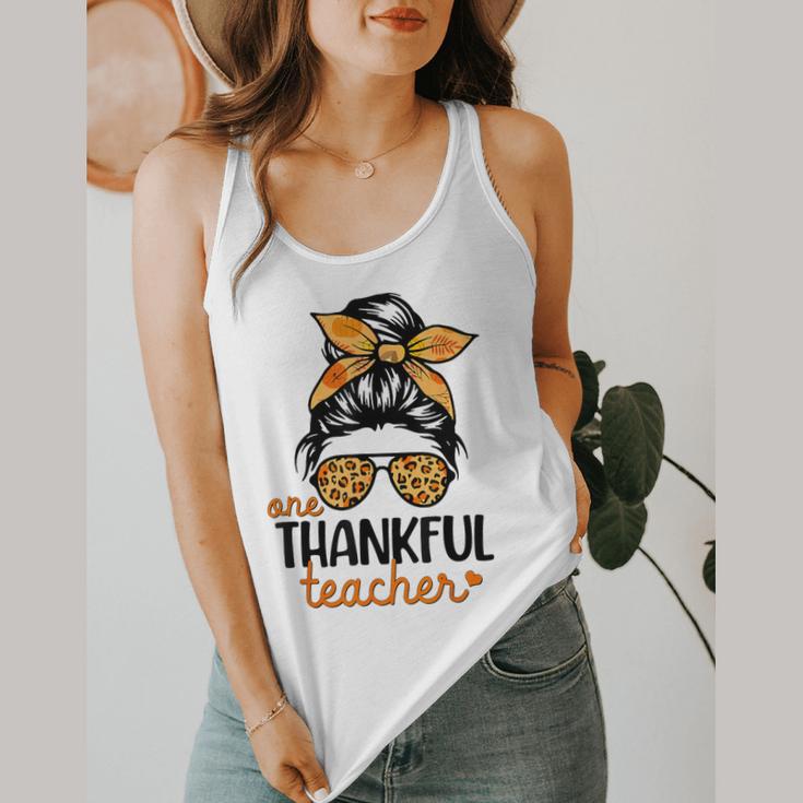 Thanksgiving Shirt Teacher Women Messy Bun Thankful Teacher Flowy Tank, funny design