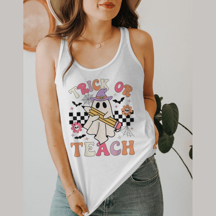 Trick Or Teach Groovy Teacher Halloween Retro Floral Ghost Flowy Tank, funny design Trick Or Teach Groovy Teacher Halloween Retro Floral Ghost Flowy Tank, funny design