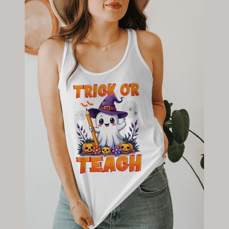 Trick Or Teach Teacher Halloween Ghost Pencil Floral Flowy Tank, funny design Trick Or Teach Teacher Halloween Ghost Pencil Floral Flowy Tank, funny design