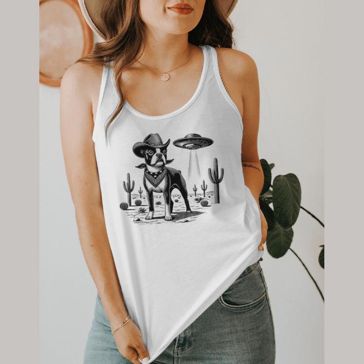 Vintage Boston Terrier UFO Western Wild West Dog Mom Dad Flowy Tank, funny design