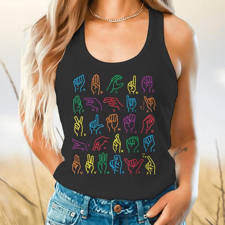 ABC Sign Language Chart Teacher Hand Letter Alphabet ASL Flowy Tank, gift for family, gift for coworker