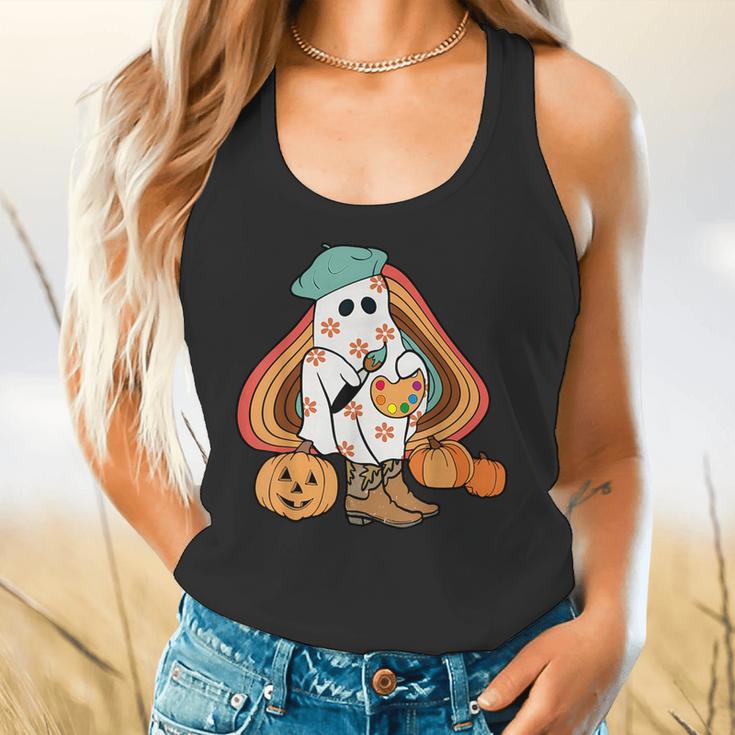 Art Teacher Painting Brushes Retro Pumpkin Ghost Artist Flowy Tank, gift for family, gift for coworker Art Teacher Painting Brushes Retro Pumpkin Ghost Artist Flowy Tank, gift for family, gift for coworker