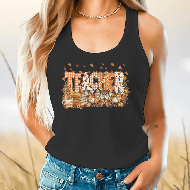 Autumn Pumpkin Thanksgiving Coffee Floral Teacher Fall Flowy Tank, gift for family, gift for coworker