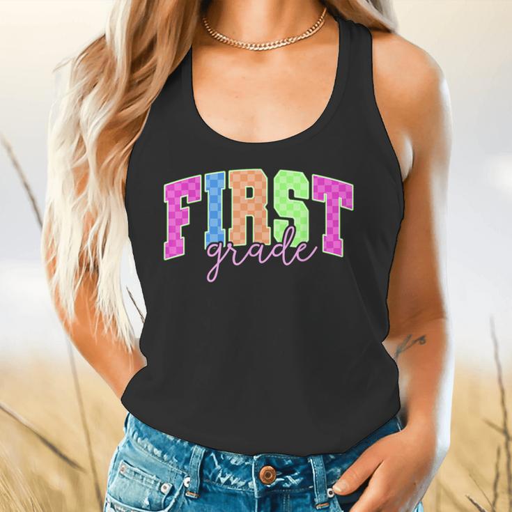 Back To School Neon Checkered First Grade Colorful Teacher Flowy Tank, gift for family, gift for coworker Back To School Neon Checkered First Grade Colorful Teacher Flowy Tank, gift for family, gift for coworker