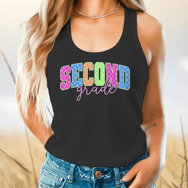 Back To School Neon Checkered Second Grade Colorful Teacher Flowy Tank, gift for family, gift for coworker