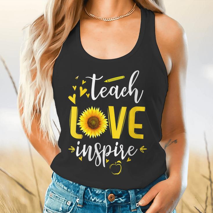 Back To School Teach Love And Inspire Teacher Sunflower Flowy Tank, gift for family, gift for coworker
