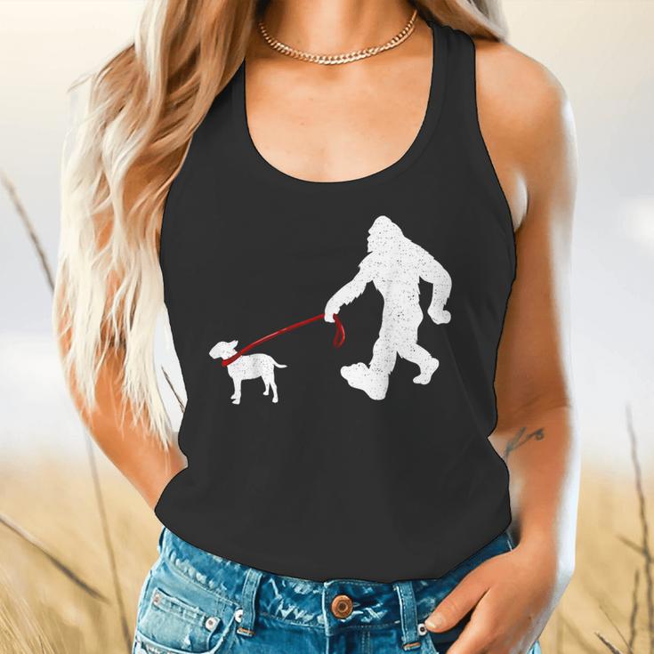 Bigfoot Walking With Bull Terrier Dog Flowy Tank, gift for family, gift for coworker
