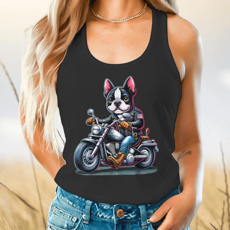 Biker Boston Terrier Dog Riding Motorbike Flowy Tank, gift for family, gift for coworker