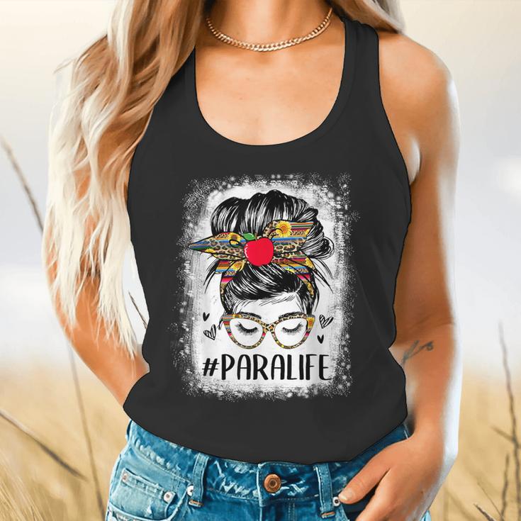 Bleached Teacher Para Life Paraprofessional Cute Messy Bun For Men Women Girls Kids Flowy Tank, gift for family, gift for coworker