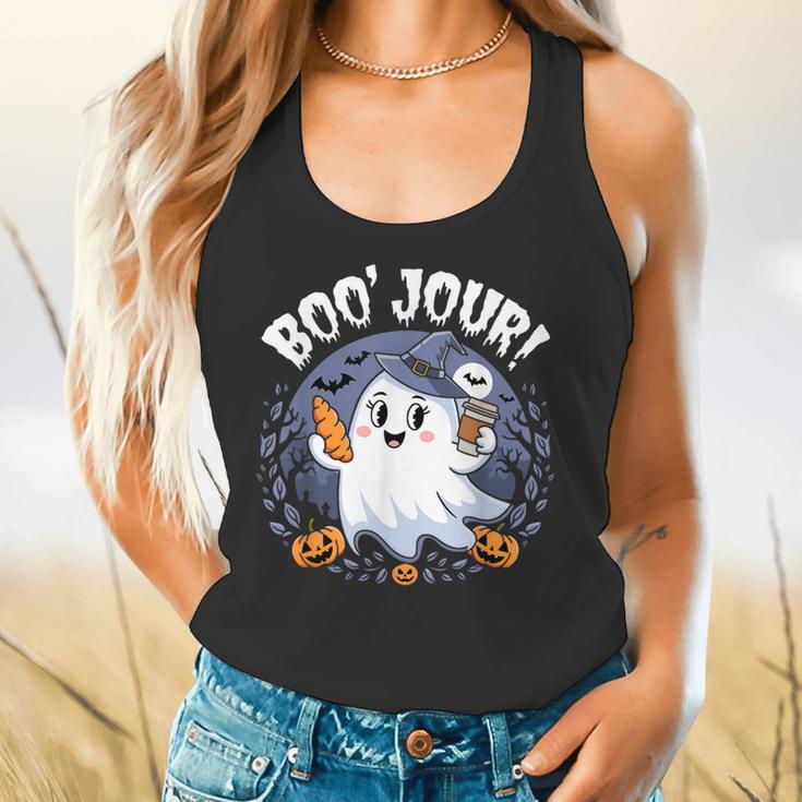 Boo Jour Ghost Halloween French Teacher Cute Coffe Croissant Flowy Tank, gift for family, gift for coworker