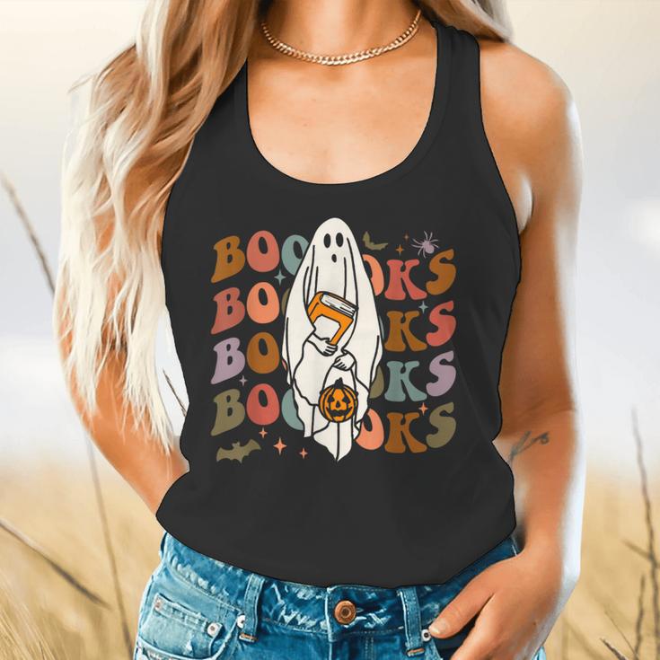 Booooks Ghost Halloween Groovy Vintage Teacher Book Reading Flowy Tank, gift for family, gift for coworker Booooks Ghost Halloween Groovy Vintage Teacher Book Reading Flowy Tank, gift for family, gift for coworker